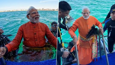 PM Modi Prays at Krishna’s Dwarka: PM Narendra Modi Goes Underwater To Pray at Submerged City of Dwarka, Says ‘It Was a Divine Experience’ (See Pics)